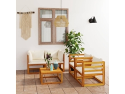 Vidaxl 5 Pcs Conjunto Lounge Jardim C/ Almofadões Creme Acácia Maciça