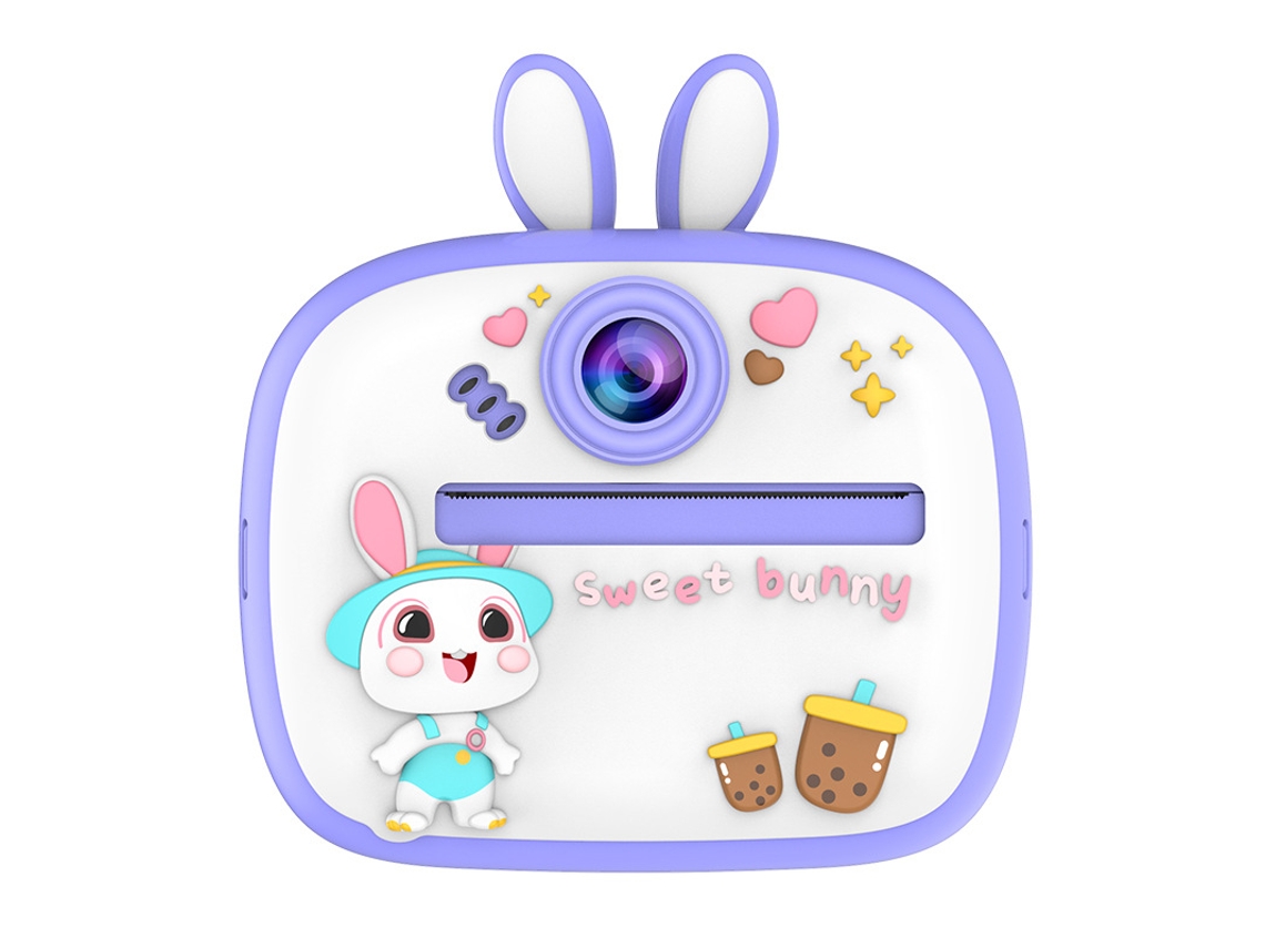 Câmera Instantânea Infantil: Giftam300 Câmera Coelho Roxo + 2 Rolos de Papel para Impressora + Cordão YUNZII