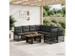 Vidaxl Conjunto De Sofá De Jardim 9 Unid. Preto E Cinza Escuro Vime Pe