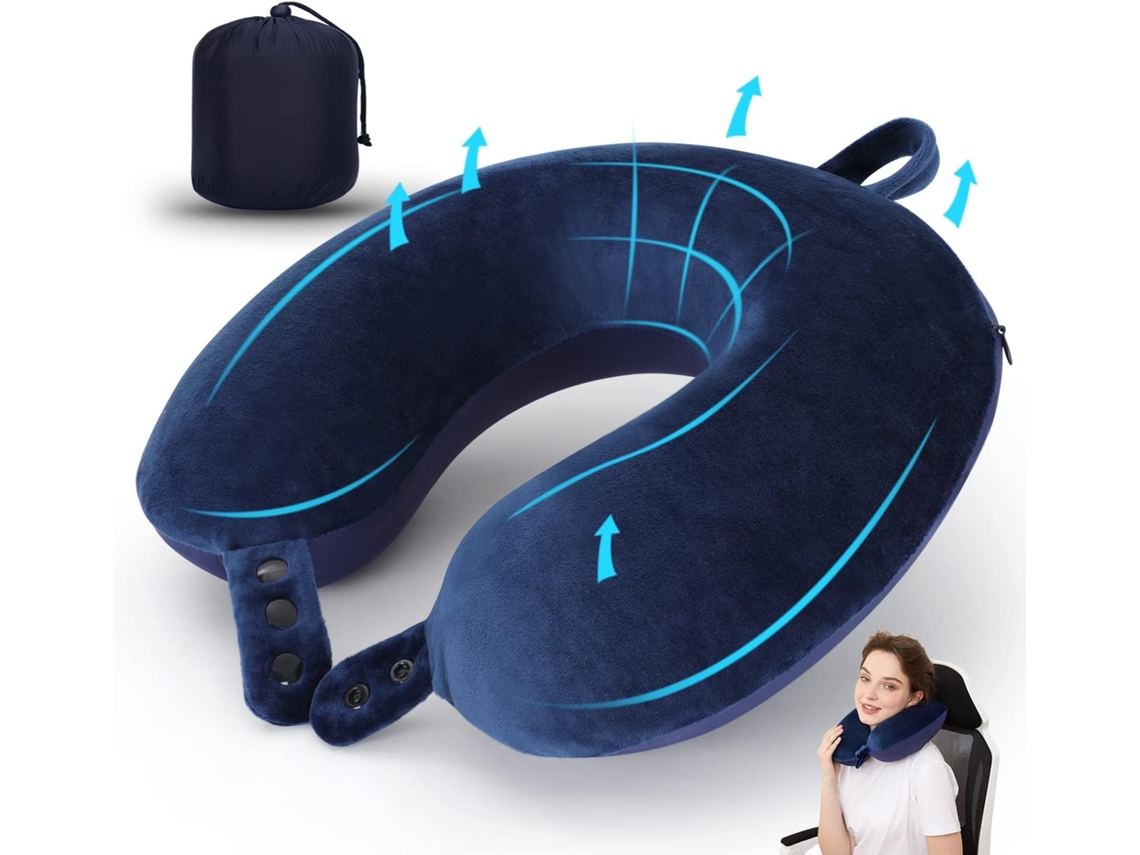 Lurelia Almofada Viagem, Espuma Viscoelástica, Apoio Pescoço, Capa Lavável, Azul, 45cm