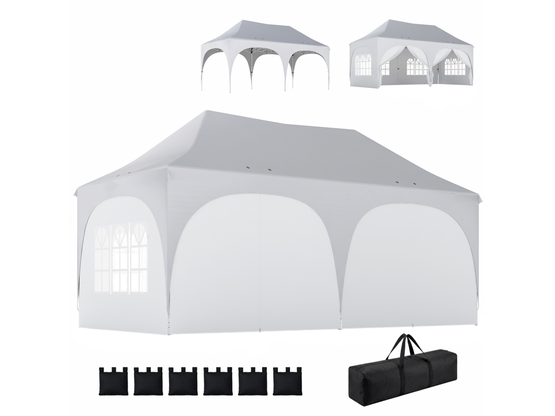 Tenda Dobrável Pop up 6x3m com 6 Painéis Laterais Removíveis, Altura Ajustável e Bolsa de Transporte, Cinza Claro. ORBITRA COMMERCE