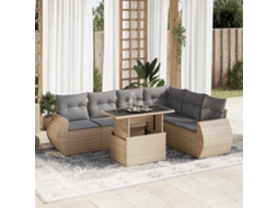 Vidaxl 7 Pcs Conjunto De Sofás P/ Jardim Com Almofadões Vime Pe Bege