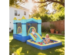 Cama Elástica Inflável 4 Em 1 Para Crianças De 3 A 8 Anos, Azul, Com Escorregador, Piscina De Bolinhas Ou Água E Cesto De Basquete