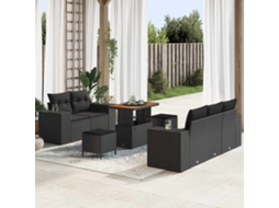Vidaxl Conjunto De Sofá De Jardim 8 Pcs Preto Vime Pe