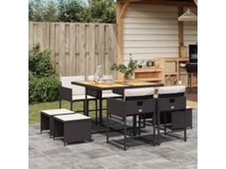 Vidaxl 9 Pcs Conjunto De Jantar P/ Jardim C/ Almofadões Vime Pe Preto