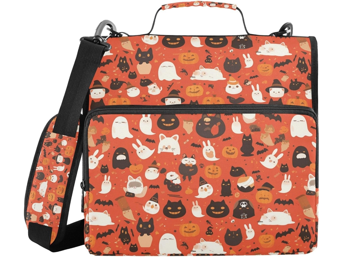 Pasta Kawaii de Halloween com Zíper e Alça de Ombro, Diversas Bolsas de 3,8cm, Pacote com 3 Lápis em Formato Chinês