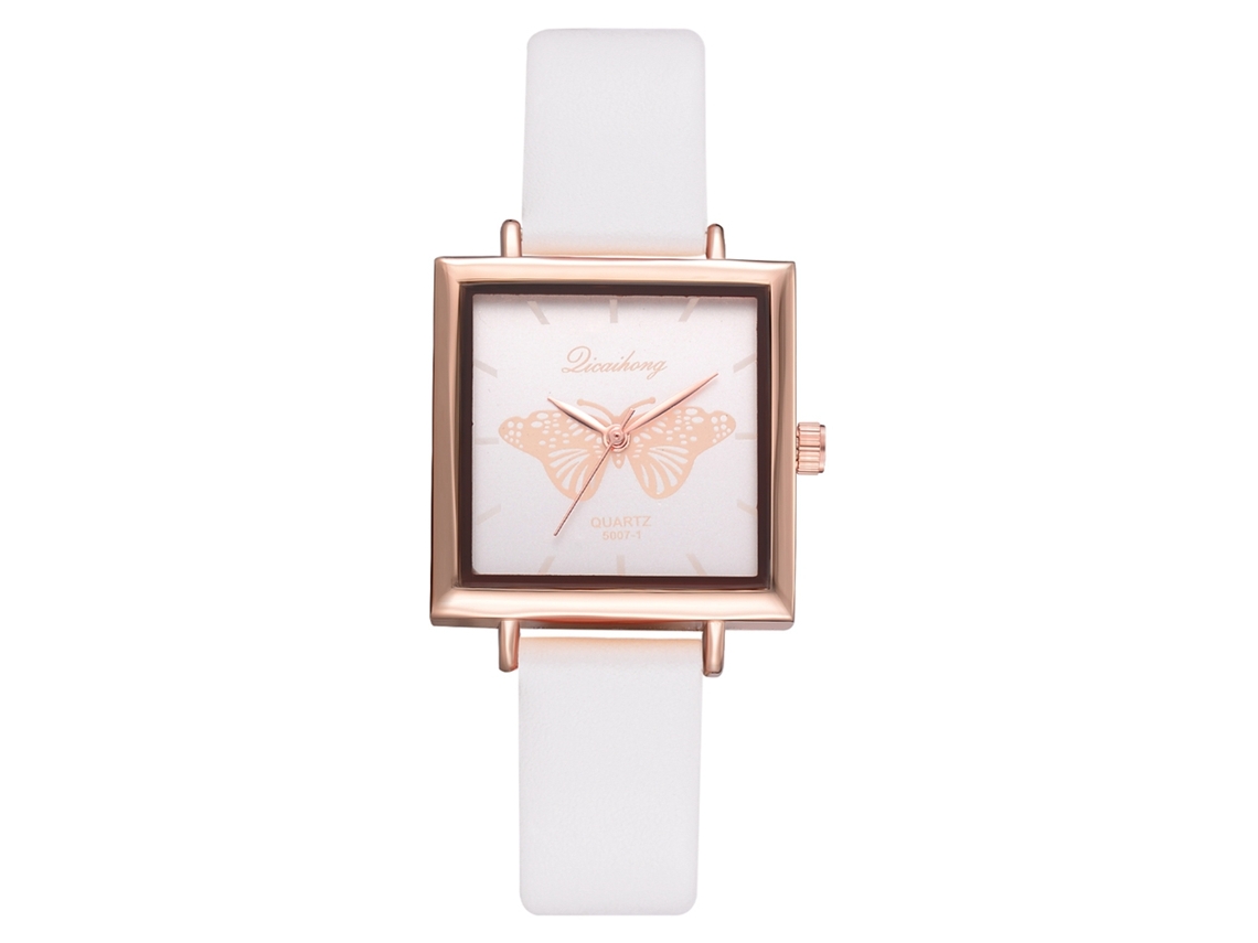 Relógio de Pulso Feminino com Mostrador Quadrado e Cinturão Pu Branco