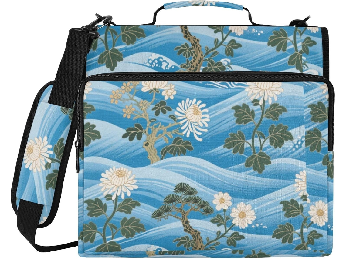 Carteira Organizadora Blue Mountain White Chrysanthemum De 1, 5 Polegadas Com 3 Argolas, Alça De Mão E Ombro Removível