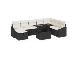 Conjunto 9 Conjunto De Sofá De Jardim Vidaxl Preto Vime Pe (100 X 55 X 73 Cm)