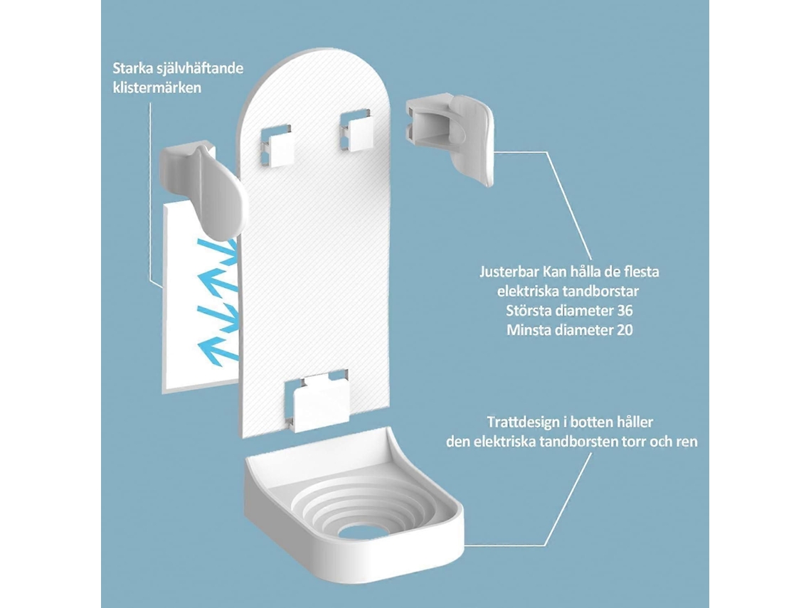 Suporte Para Escova De Dentes Elétrica Branca Com Adesivo Reforçado (2 Unidades), Suporte Para Escova De Dentes Elétrica, Suporte Para Escova De