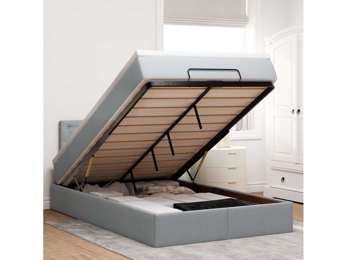 Vidaxl Cama Otomana Com Colchão 120x200 Cm Tecido Cinzento Claro