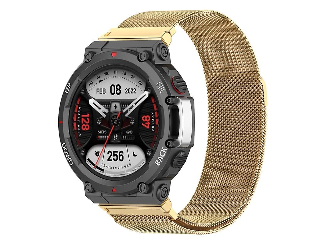 Pulseira de substituição para relógio inteligente Huami Amazfit T-Rex 2, pulseira de aço inoxidável com laço milanês, cor dourada Ly Ebike
