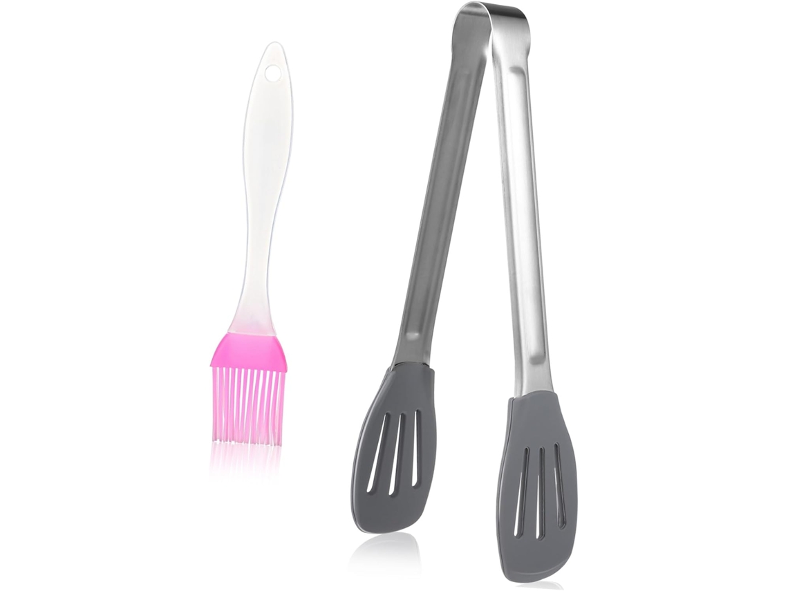Pinça Multifuncional De Silicone Toyandona Para Alimentos, 23cm, Aço Inoxidável, Resistente Ao Calor, Com Pincel Para