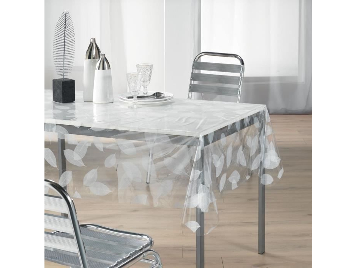 Soft Interior Toalha de Mesa com Estampa de Folhas Linha Decor Cristal 140X240 Cm Branco DOUCEUR D'INTERIEUR