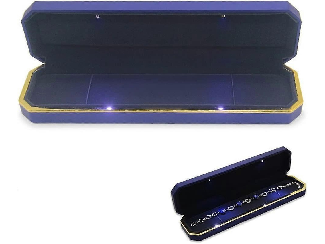 Caixa De Colar De Luxo, Organizador De Veludo Para Guardar Joias Com Luz Led, Azul Olysi Shop