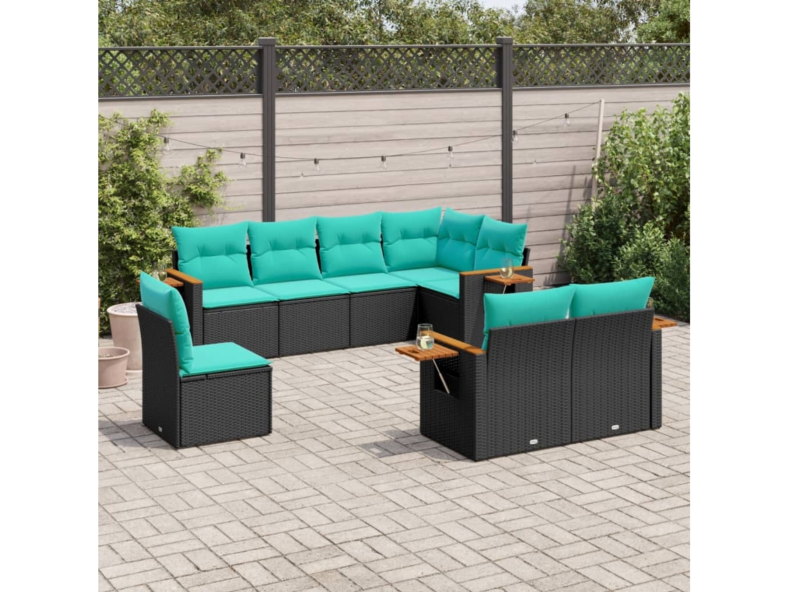 Vidaxl 8 Pcs Conjunto De Sofás P/ Jardim C/ Almofadões Vime Pe Preto
