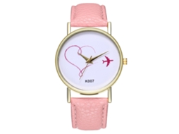 Relógio de pulso feminino analógico de quartzo com mostrador redondo (rosa)