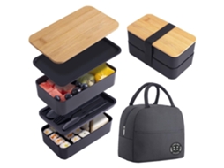 Caixa Almoço Japonesa - Bento - Recipiente Refeição - Com Saco Almoço - Pp - Preto