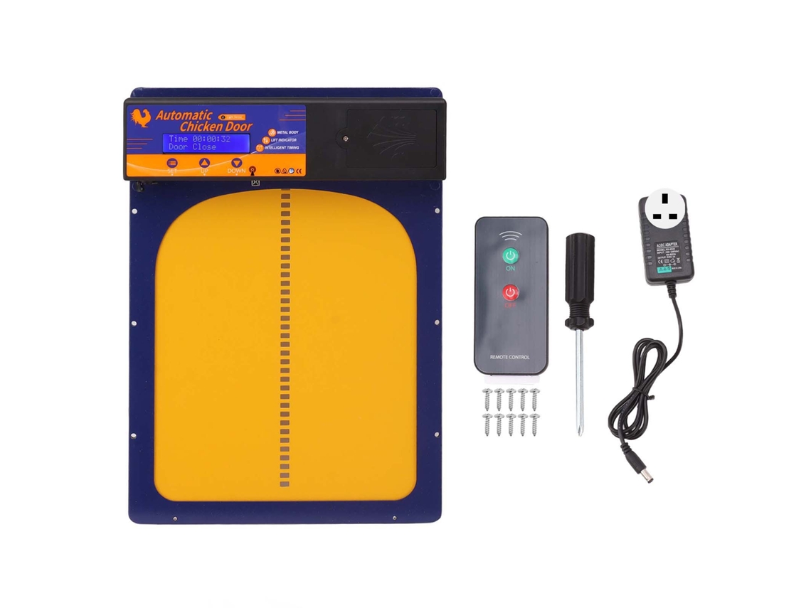 Porta Automática 3 em 1 para galinheiro com controle remoto, LED, sensibilidade à luz IP45 S/MARCA