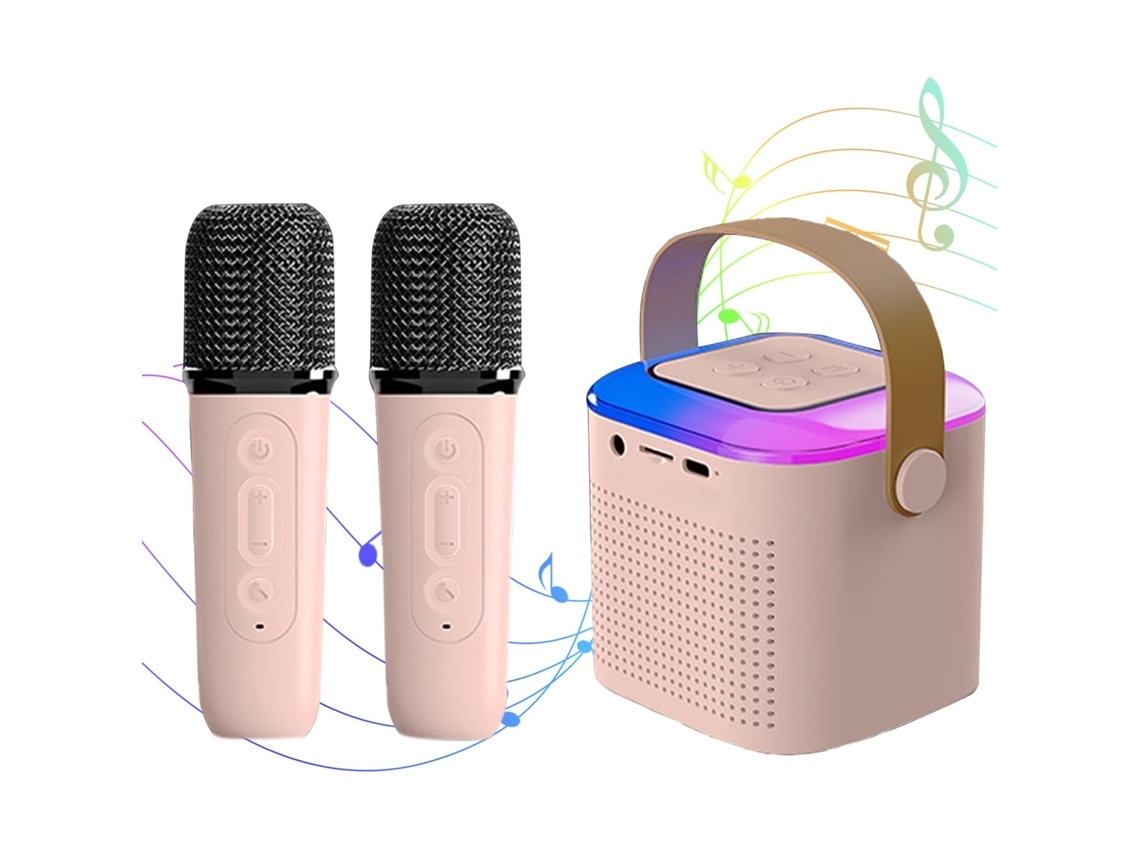 Máquina De Karaokê Para Crianças E Adultos, Mini Karaokê Bluetooth, Caixa De Som Com 2 Microfones Sem Fio E 7 Luzes Coloridas, B Aquaforge