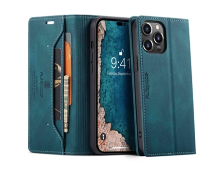 Capa Quedas Bloqueio Rfid Para Iphone 14 Pro Autspace Pele Sintética Azul