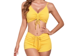 Mali traje de Banho Feminino de Duas Peças Ribbed com Cordão Ajustável e Cintura Larga