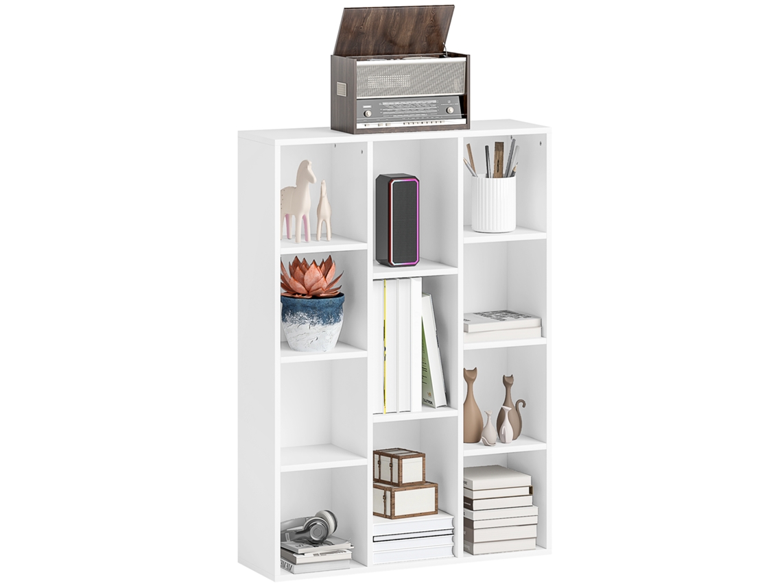 Estante 3 de Níveis Estante para Livros com 11 Compartimentos Desenho Vertical Ou Horizontal 74,3x24x106 Cm Branco