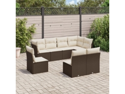 Vidaxl 8 Pcs Conjunto Sofás De Jardim C/ Almofadões Vime Pe Castanho