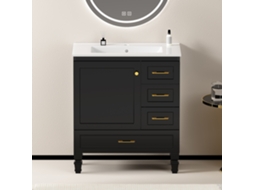 Armário De Banheiro 75cm Preto. Móvel Com Amplo Armazenamento - 1 Porta Com Fecho Suave E 3 Gavetas.