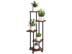 Estante De Flores 5 Níveis Deslocada, Leve E Fácil De Mover, Estrutura Madeira E Aço, Multiuso Interior Exterior