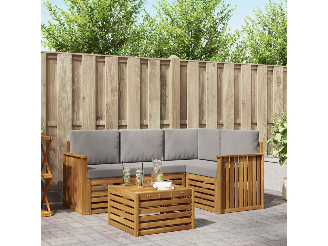Vidaxl Conjunto De Sofás Para Exterior 5 Unid. Cinza Natural E Claro