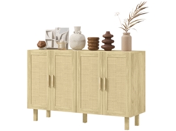 Aparador 4 Portas com Rede Vime Prateleiras Ajustáveis S/MARCA (120x39,5x76 cm, para sala e cozinha)