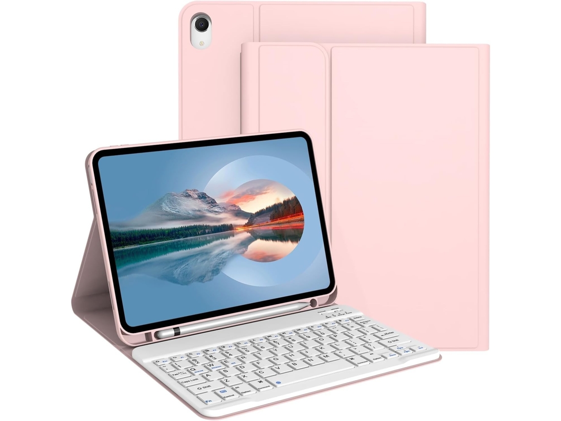 Capa Com Teclado Para Tablet Lurelia, Para I Pad Air 11" (2025) Com Elegante E Com Quadrada Branca (m3, Ouro Rosa, Teclado Bluetooth