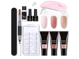 Kit De Gel Para Uñas Com Gel Construtor, Moldes De Extensão, Lâmpada Uv E Lixa Para Manicuristas Iniciantes