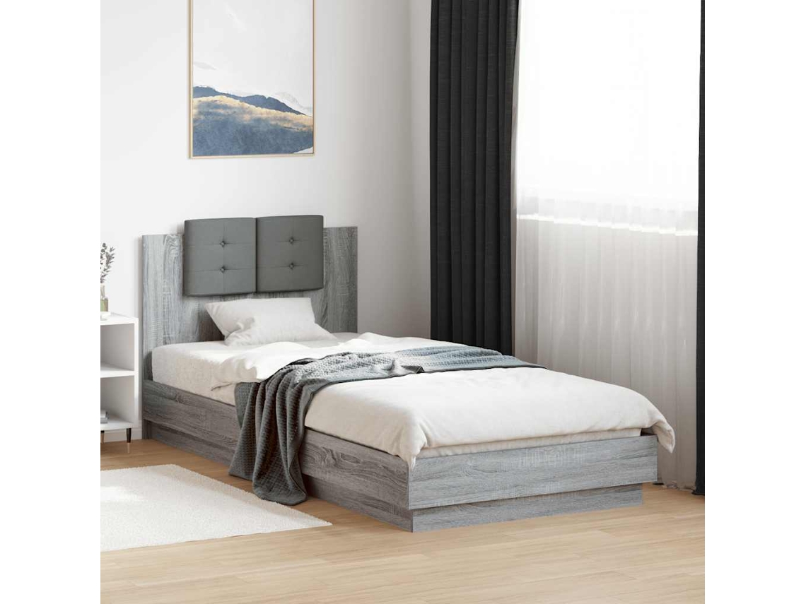 Vidaxl Estrutura De Cama C/ Cabeceira/luzes Led 100x200cm Cinza Sonoma