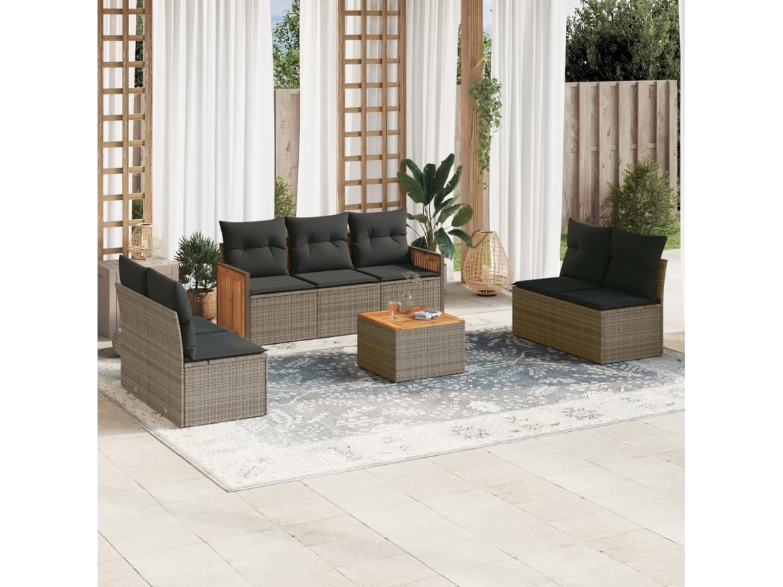 Jogo de Sofá Jardim 8 Peças C/ Almofadões Vime Pe Cinza Dkd Home Decor
