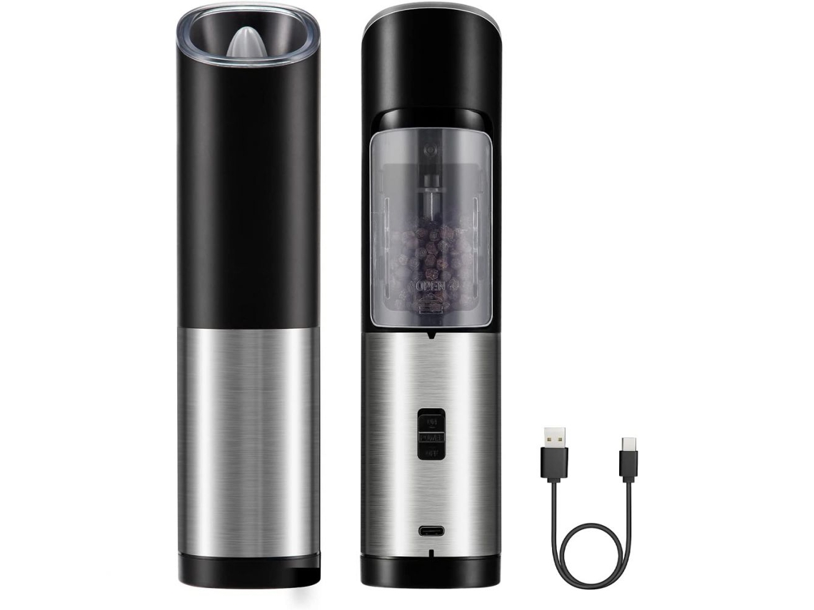 Escolha Gourmet Moedor Elétrico De Pimenta E Sal, Operado Por Bateria, Grossura Ajustável, Moagem Automática, Luz Led, Grande Cap Aquaforge