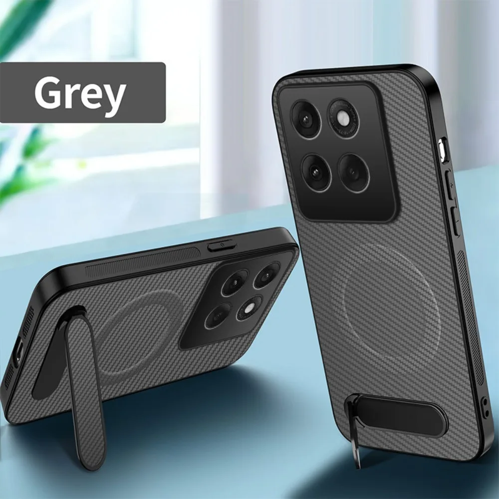 (cinza, Motorola Edge 60 Pro) Capa Magnética Para Celular Com Textura De Fibra De Carbono, Suporte Dobrável E Proteção Contra Quedas.
