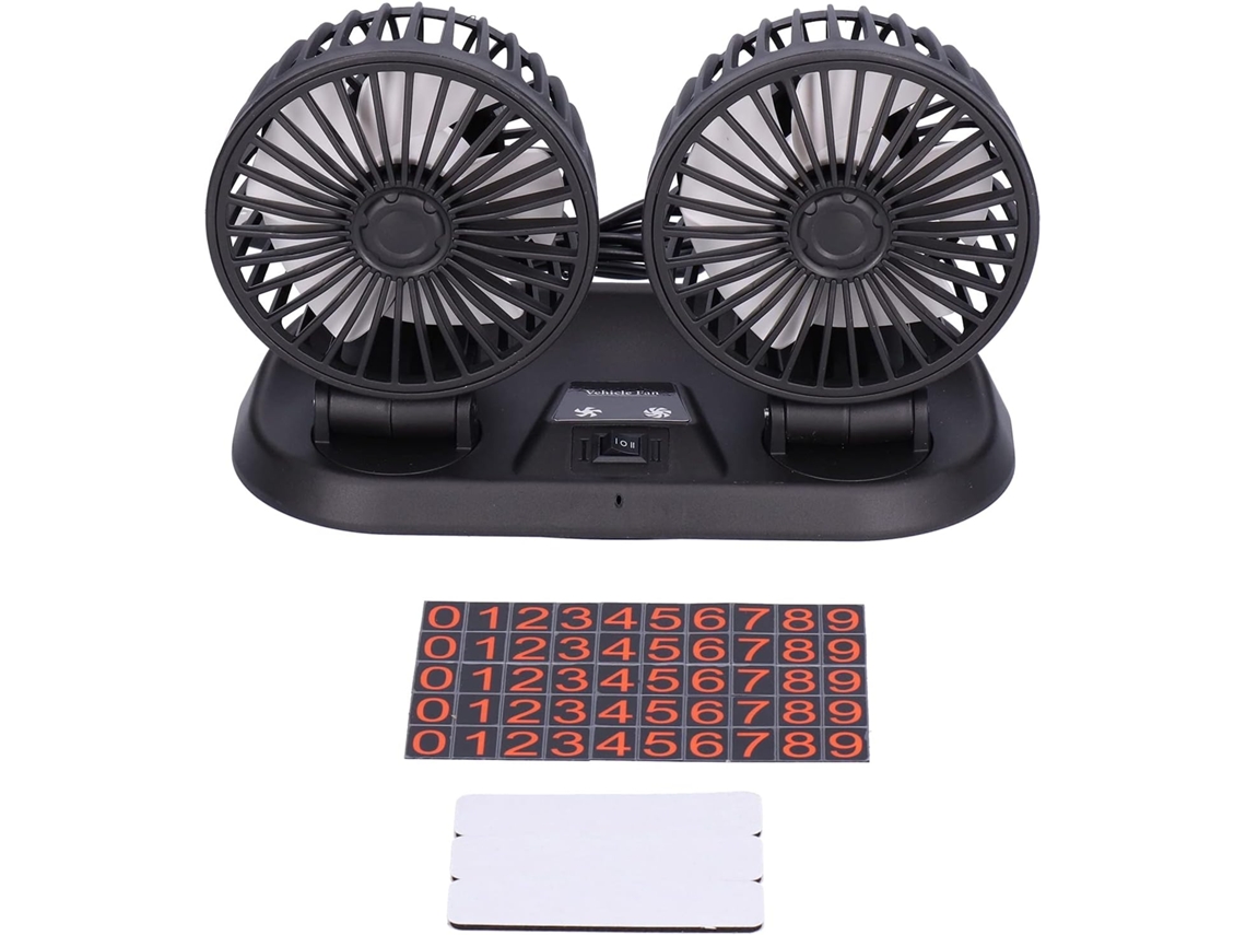 Ventilador Automotivo Marhynchus Com Duas Cabeças, Rotação De 360°, 2 Velocidades, 10w, Usb Com Adesivo Numerado