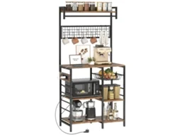Estante de cozinha com três tomadas e luzes LED, prateleiras para micro-ondas, rústico, 80x42x162 Cm preto MARCA