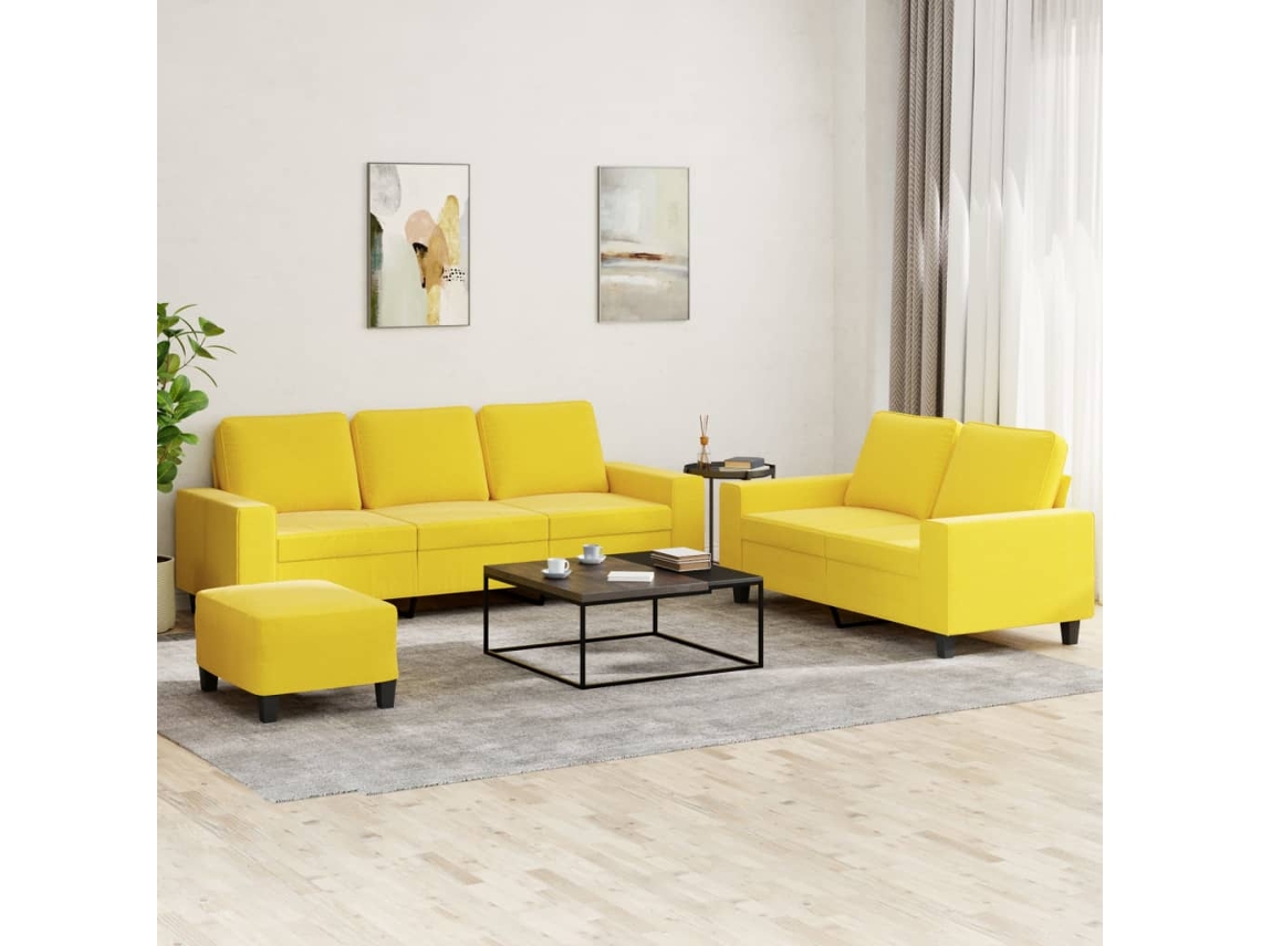 Vidaxl 3 Pcs Conjunto De Sofás Tecido Amarelo-claro