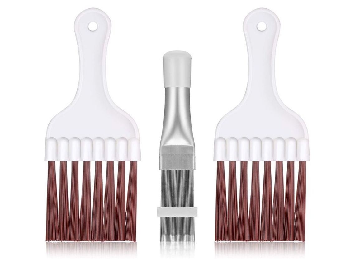 Kit de 3 pincéis para limpeza de aletas de ar condicionado e bobinas de geladeira, aço inox | S/MARCA