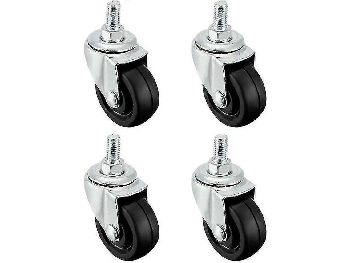Conjunto De 4 Rodas De Borracha De 40mm Com Eixo Roscado M8