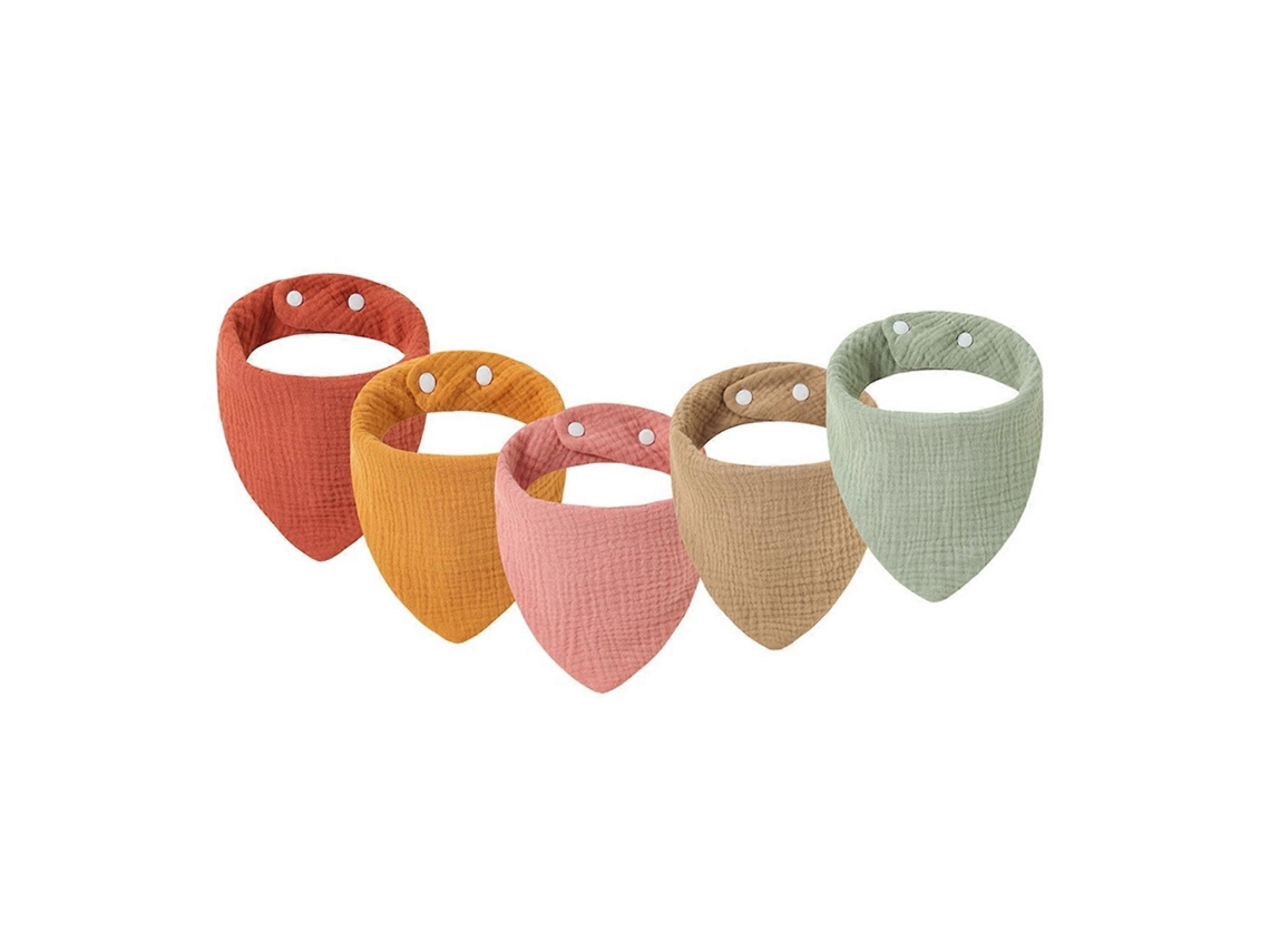 Babadores para Bebê com 5 Peças, Babadores de Musselina de Algodão com Seis Camadas, Data Ajustável, Babadores Bandana Macios e Práticos para Bebês