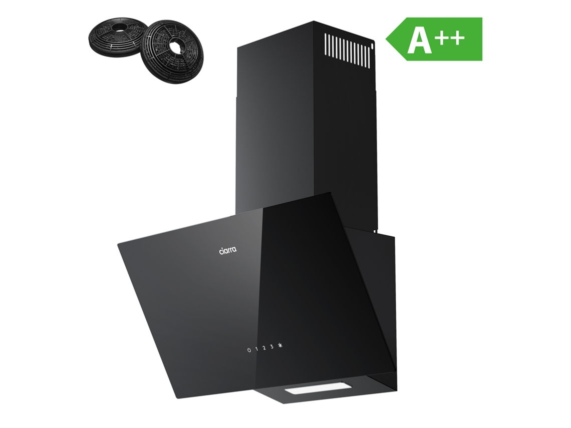 Exaustor Ciarra De Parede 60cm 350m³/h A++ Recirculação Com Filtros De Carvão (2 Peças) Preto Awb6750c