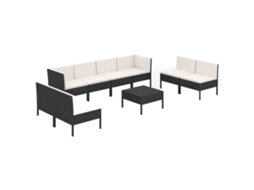 Conjunto de 9 Lounge de Jardim com Almofadões Vime Preto MAISON EXCLUSIVE