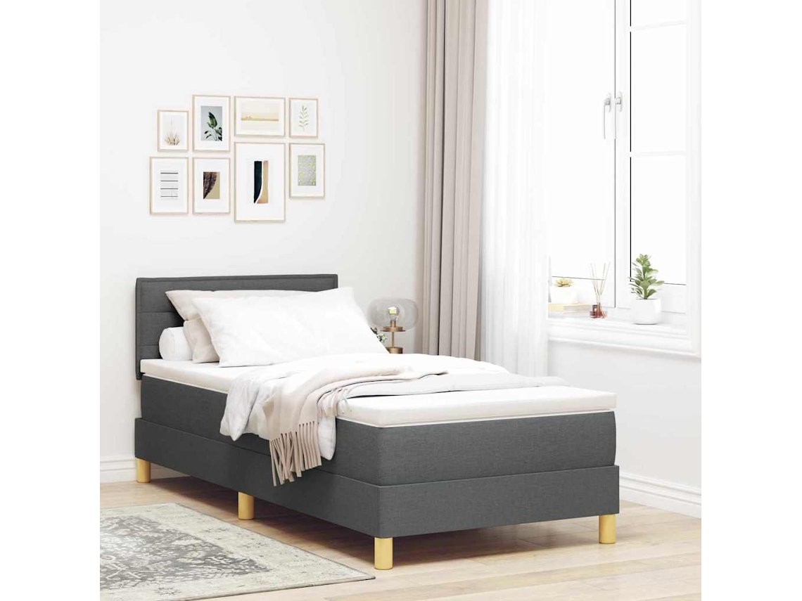 Vidaxl Cama Box Spring Led Cinza Escuro 90 X 200 Cm Tecido