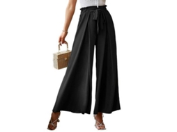 2026 pantalones de Mujer Elegantes de Cintura Alta Con Volante Y Split, Pantalones Amplios para Salir Y Hogar L Negro