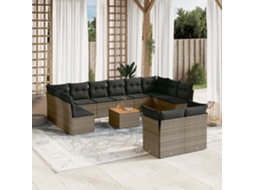 Vidaxl 13 Pcs Conjunto Sofás P/ Jardim C/ Almofadões Vime Pe Cinzento