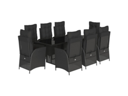 Conjunto de 9 Jantar para Jardim com Almofadões Vime Pe Preto MAISON EXCLUSIVE